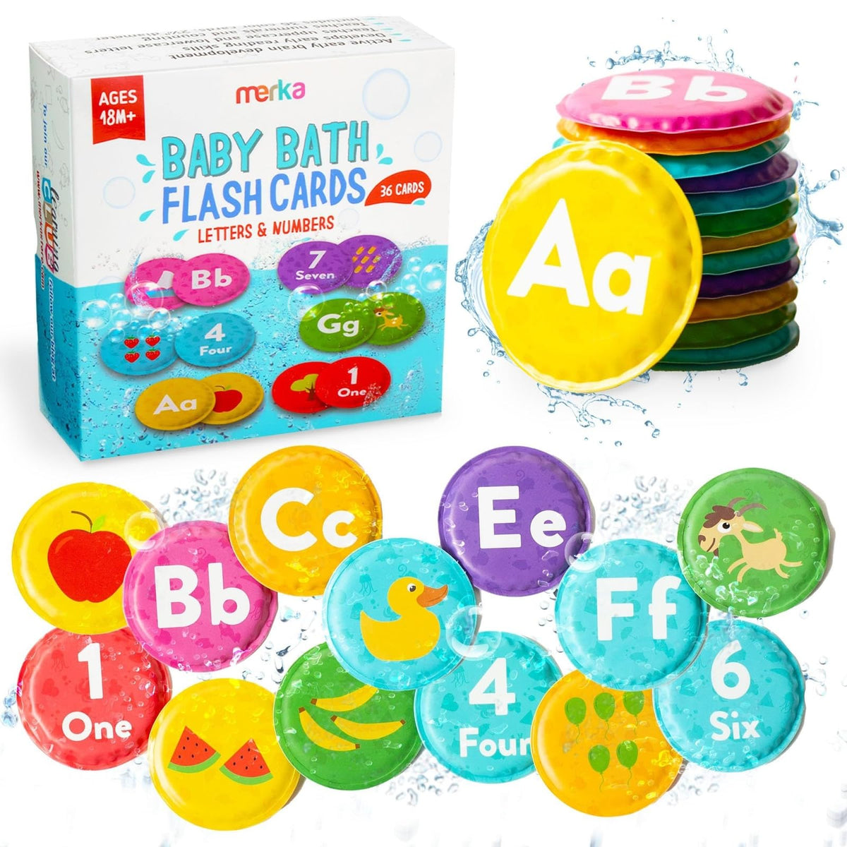 merka Bath Toys Flash Cards - 36-Pc Multicolor 2.25-Inch Foam Alphabet & Number Cards - Waterproof
