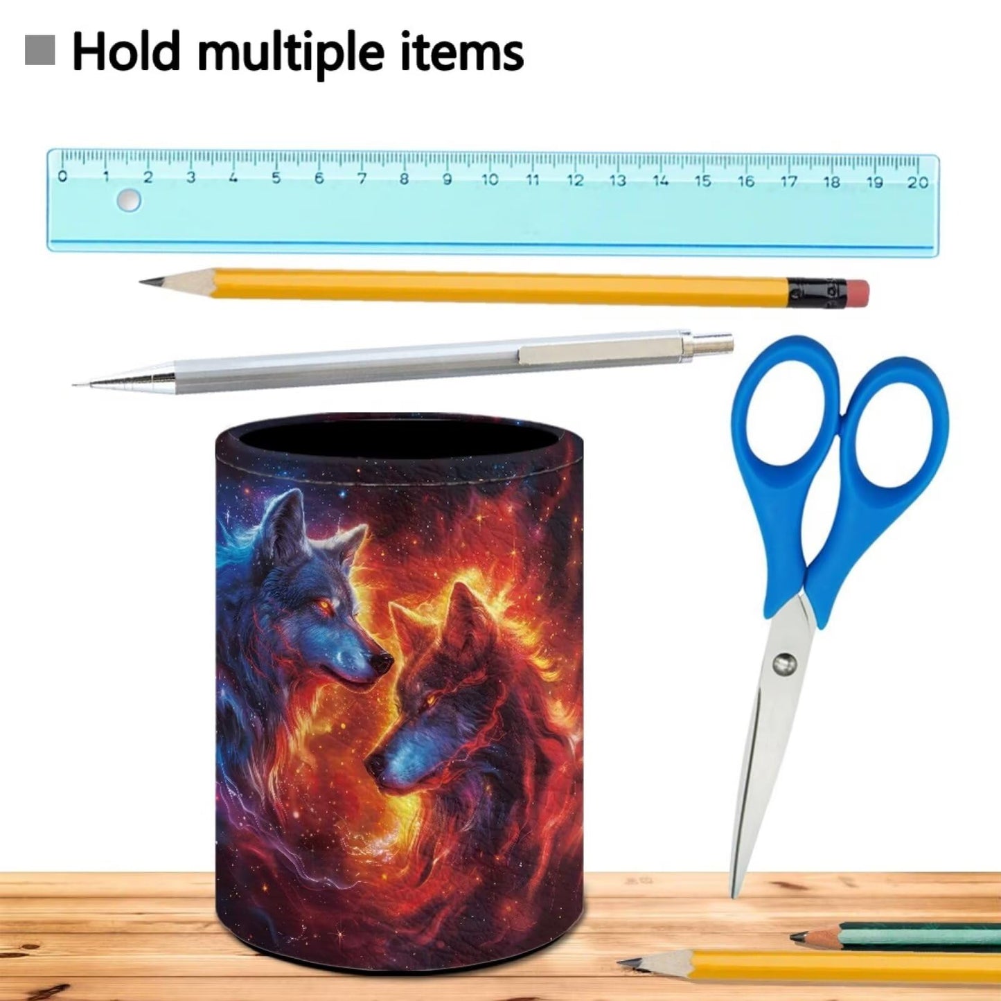 BIGCARJOB Animal Wolf Pen Pencil Holder for Womens Desk Pen Holder Large Capacity Stationery Pen