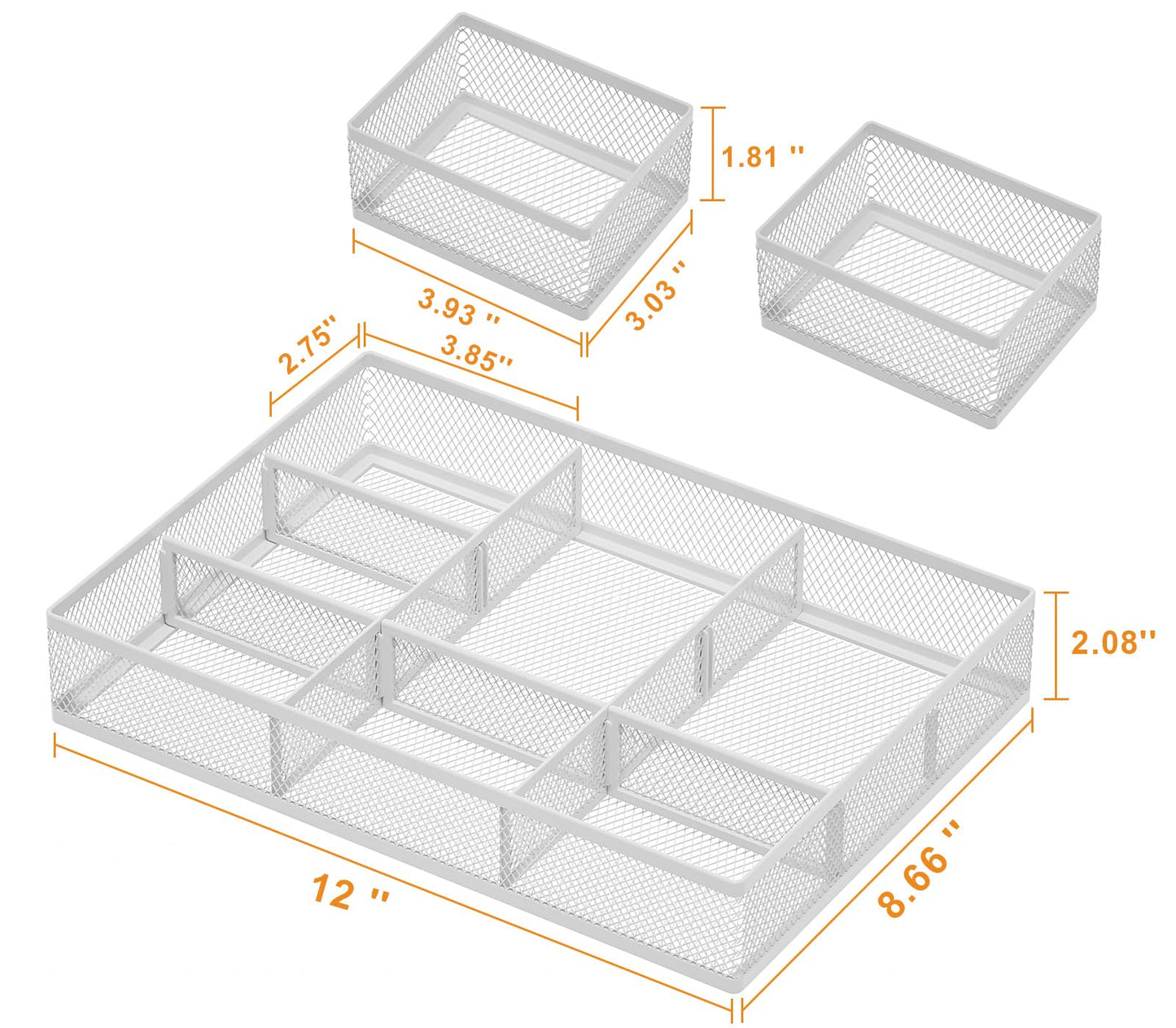 Marbrasse Mesh Desk Drawer Organizer Tray 3 Packs, White