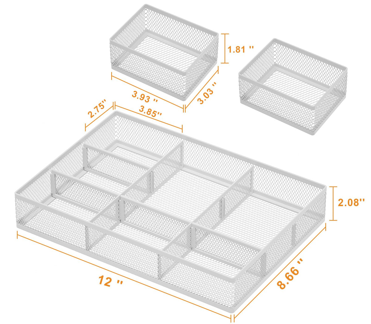 Marbrasse Mesh Desk Drawer Organizer Tray 3 Packs, White