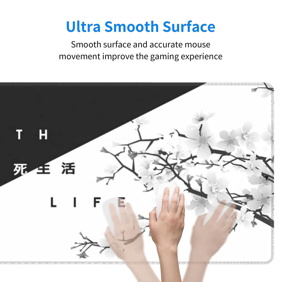 Black White Cherry Blossom Mouse Pad Japanese Sakura Death Life Extended Desk Mat 80X30 cm Non-Slip