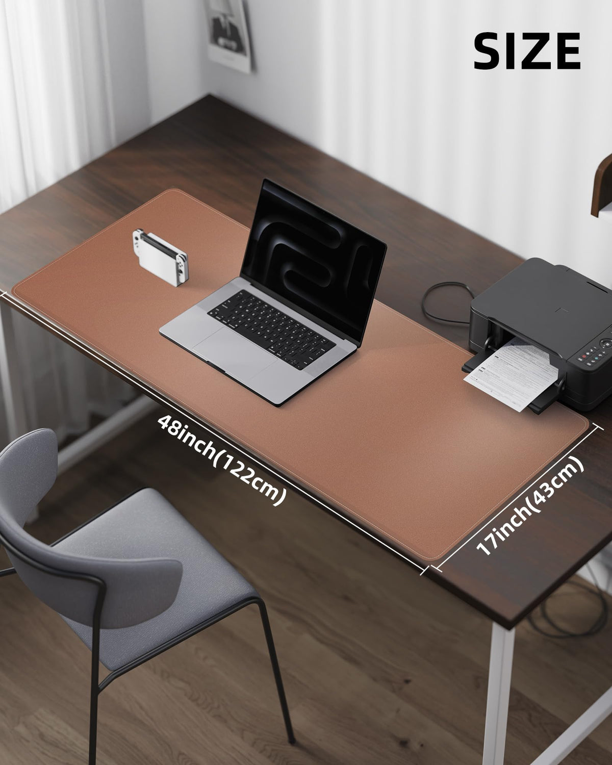Large Desk Mat - 48" x 17"Leather Desk Pad Protector, Office Desk Mat, Non-Slip PU Leather Large