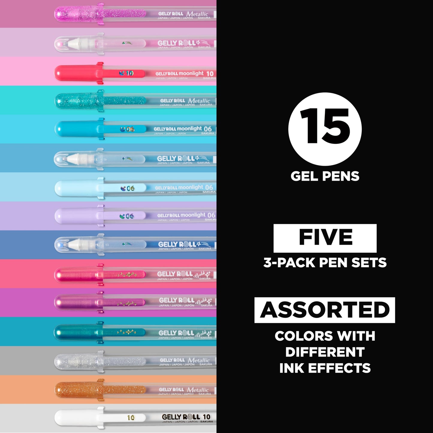Sakura Gelly Roll Moods Five Giftable 3-Pk Sets, 15 Gel Pens