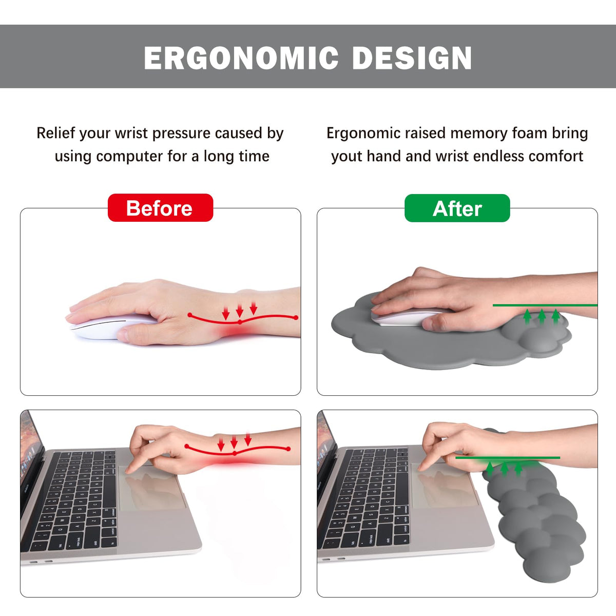 Lauspuck Cloud Keyboard Wrist Rest and Mouse Pad with Wrist Support Set, Ergonomic PU Leather Mouse