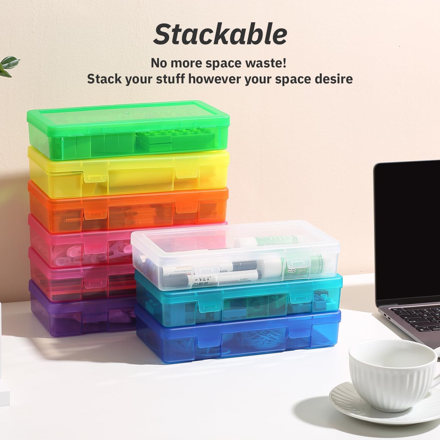 novelinks Clear Pencil Box and Small Plastic Storage Containers with Lids