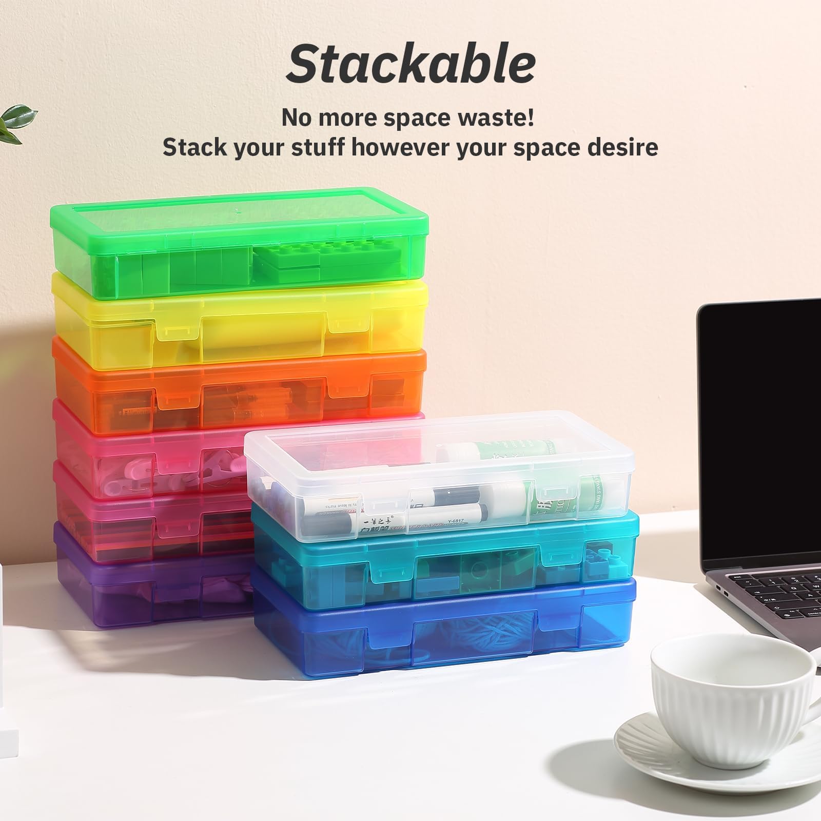 novelinks Clear Pencil Box and Small Plastic Storage Containers with Lids