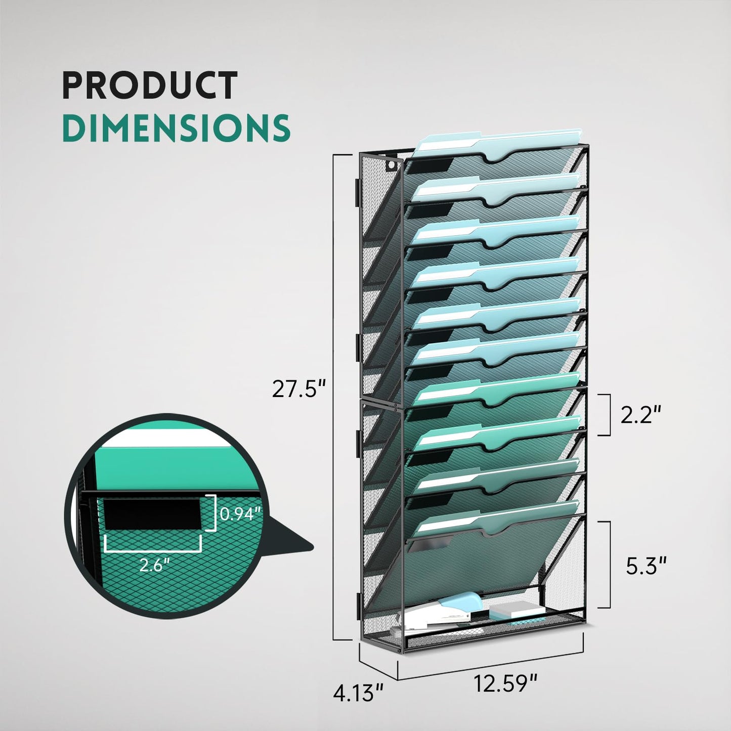11-Tier Wall File Organizer, Hanging File Holder, Wall Mounted Mail Sorter