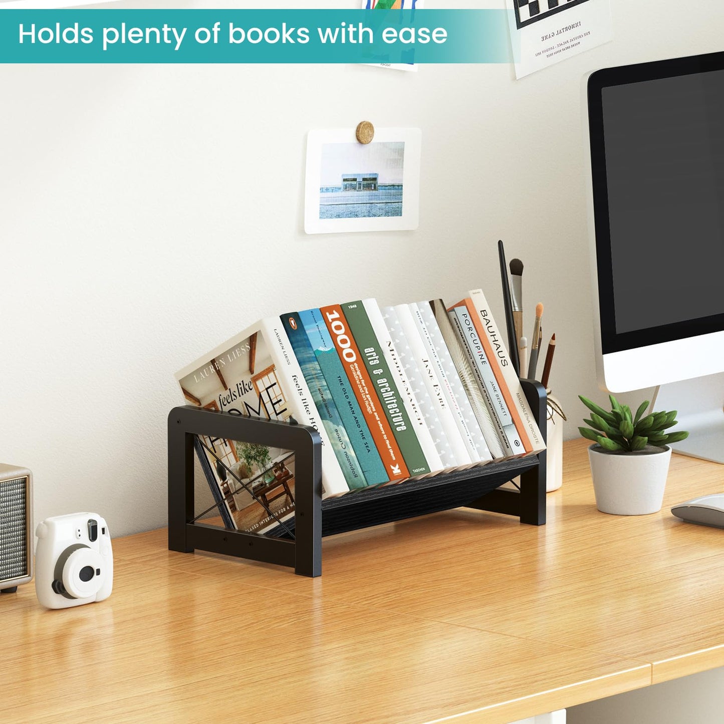 ELITEROO Desk Bookshelf, Small Book Shelf, Wooden Desktop Bookcase, Tilting Table Top Bookshelf for
