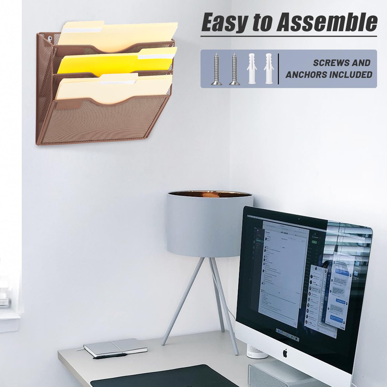 EASEPRES 3 Pocket Mesh Hanging Wall File Organizer, Wall Mounted Mail Paper Document Folder Holder