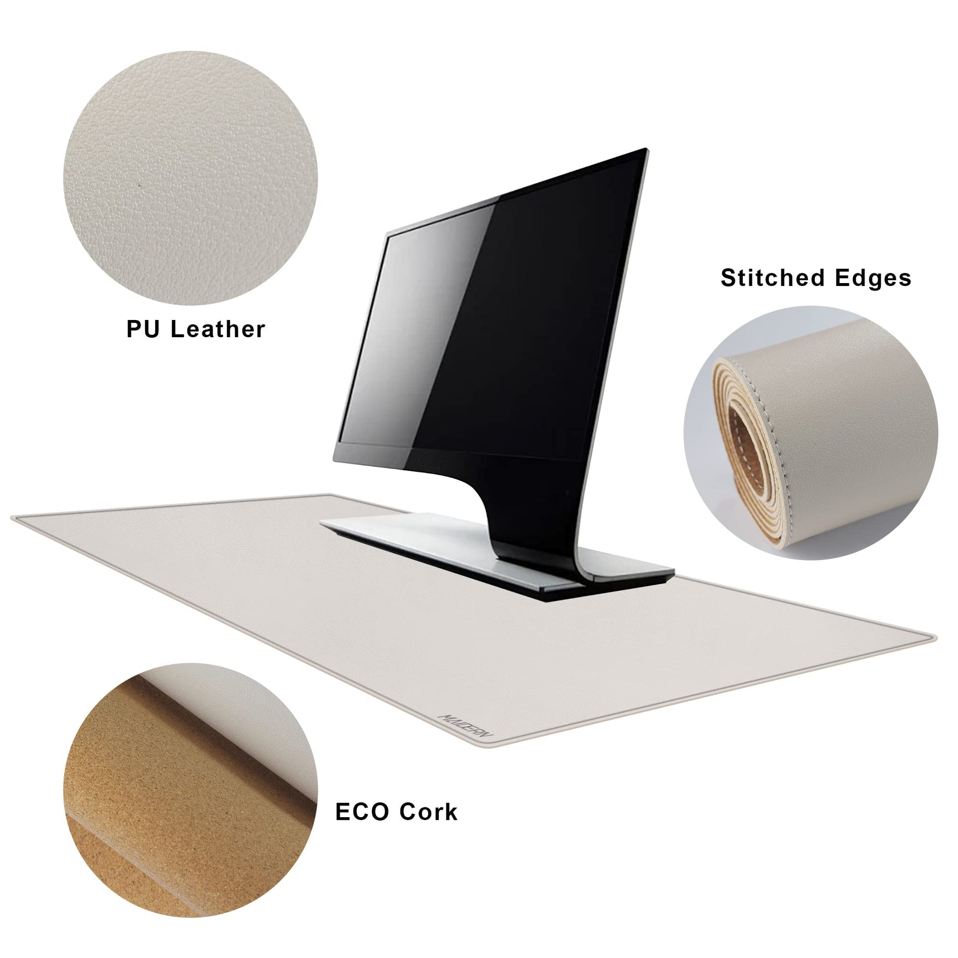 MAIDERN 40" x 16" Reversible XXL Cork & Leather Desk Pad, Full Desk Mat Protector for Gaming Home