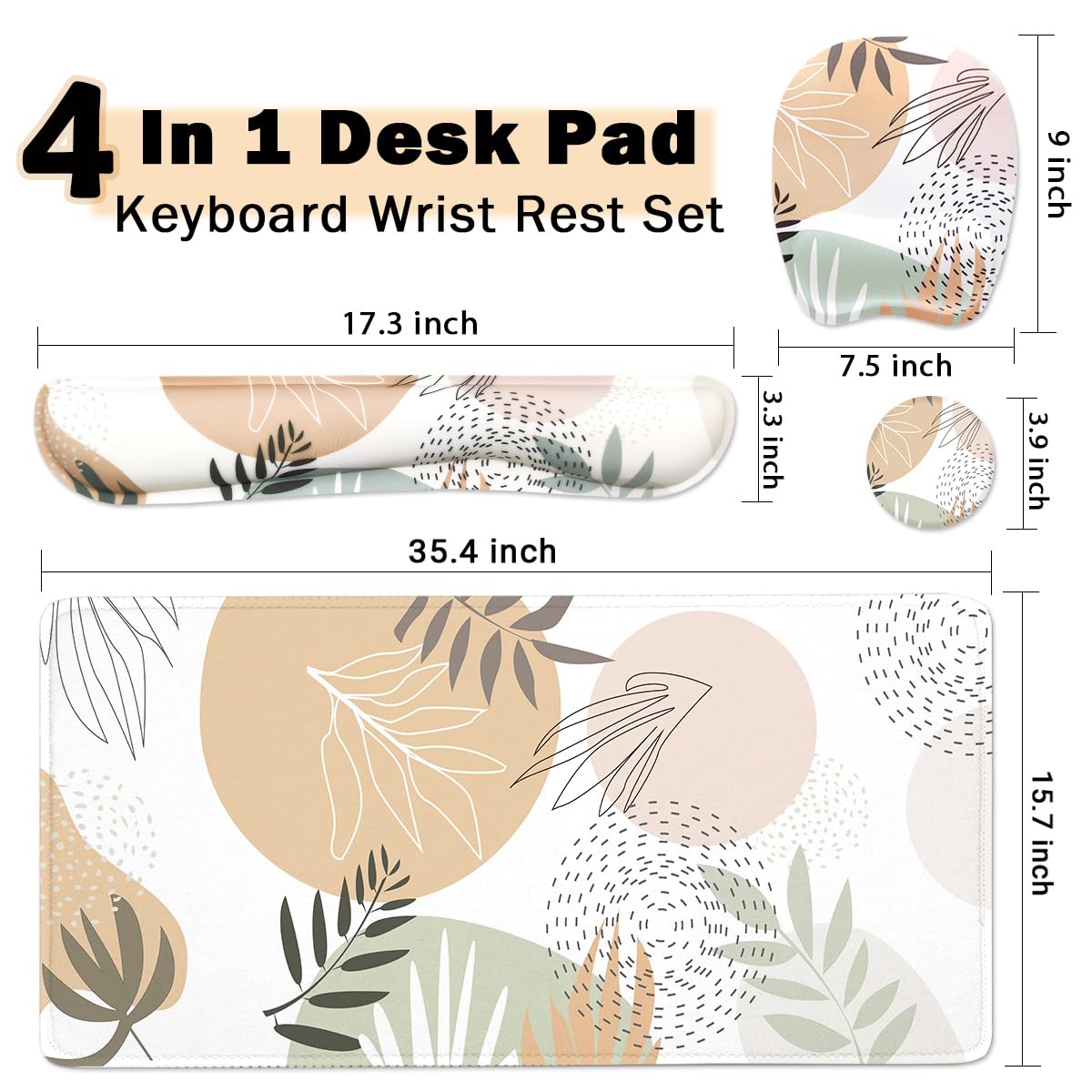 Keyboard Wrist Rest Large Mouse Pad Wrist Support for Computer, 4 in 1 Memory Foam Keyboard Pad