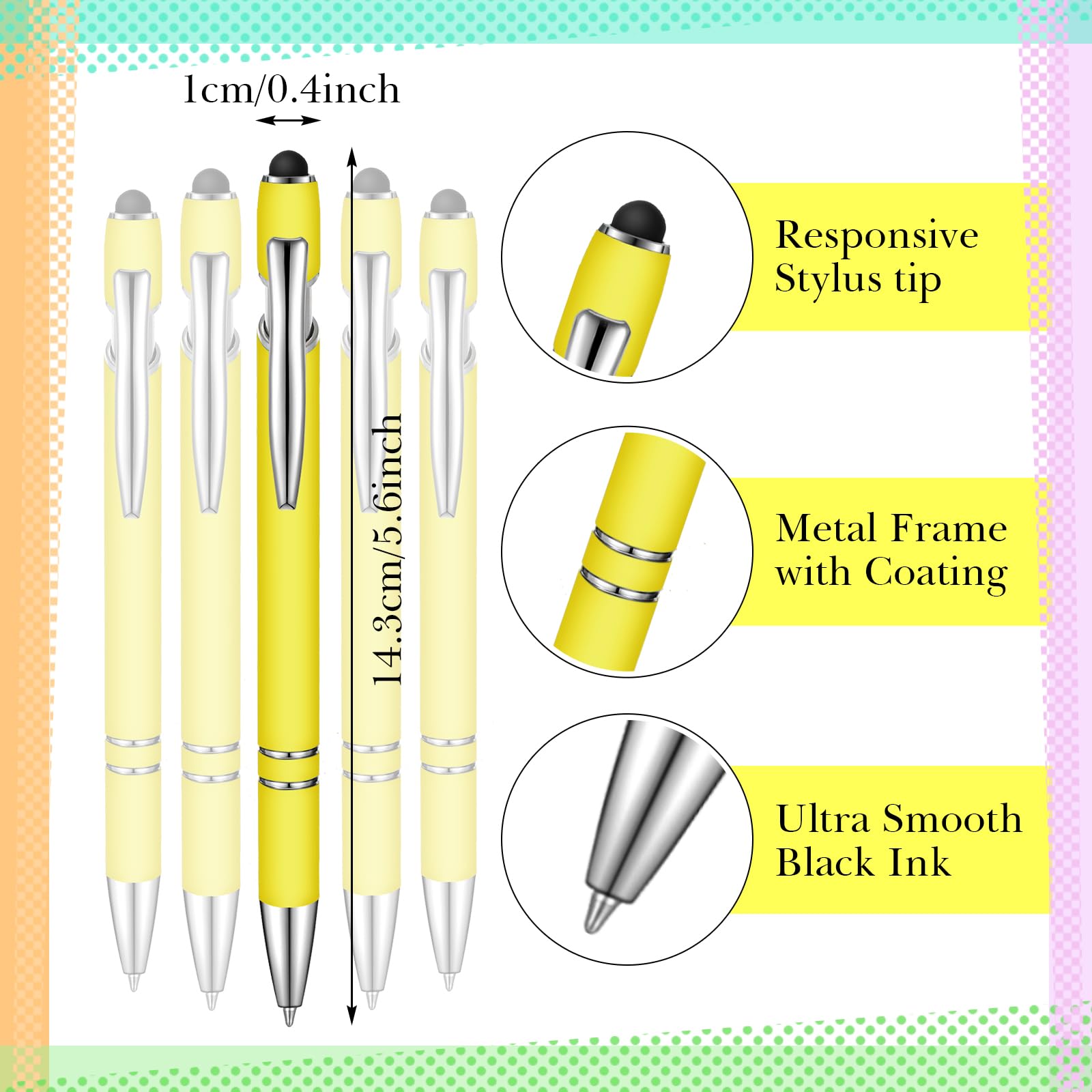 Zonon 38 Pcs Stylus Ballpoint Pens, Metal Rubberized Grip, Yellow
