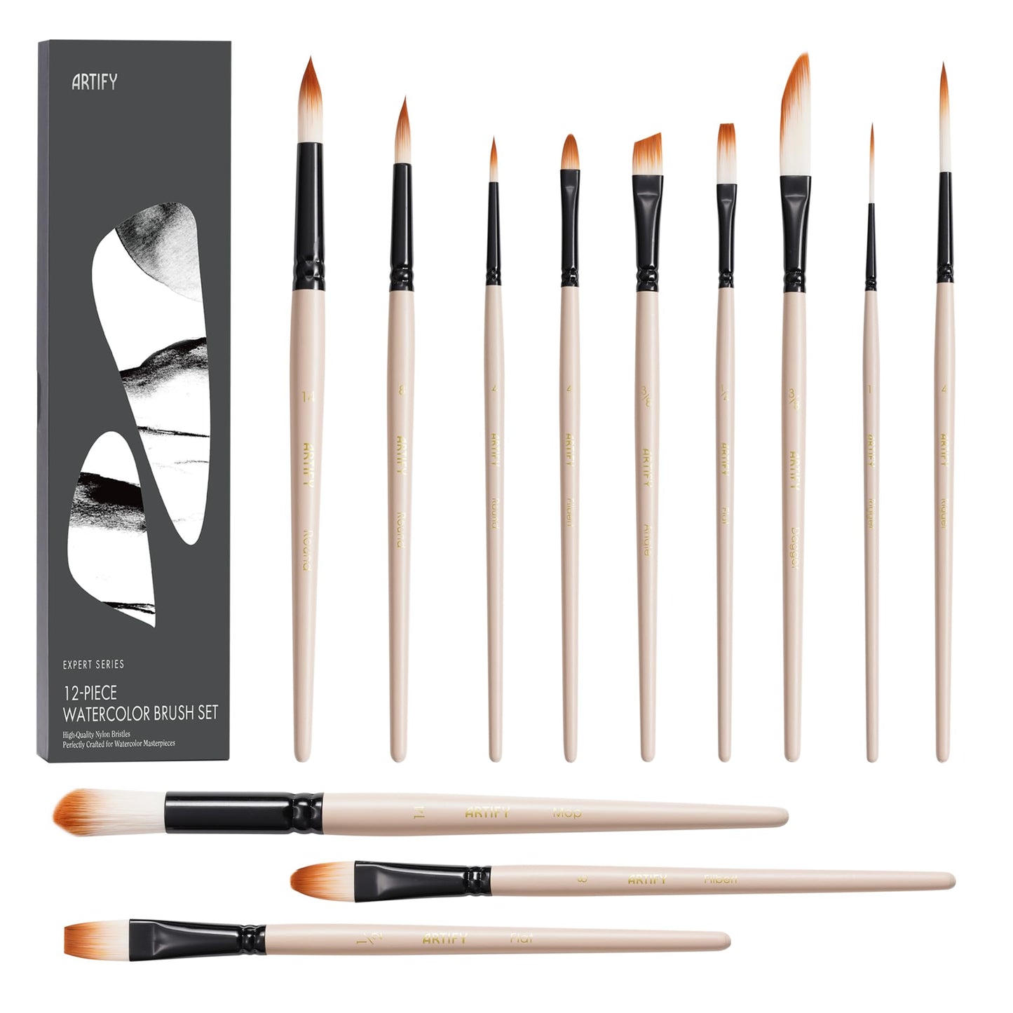 ARTIFY Watercolor Brush Set, 12 Pcs Professional Paint Brushes with Case for Beginners and Artists