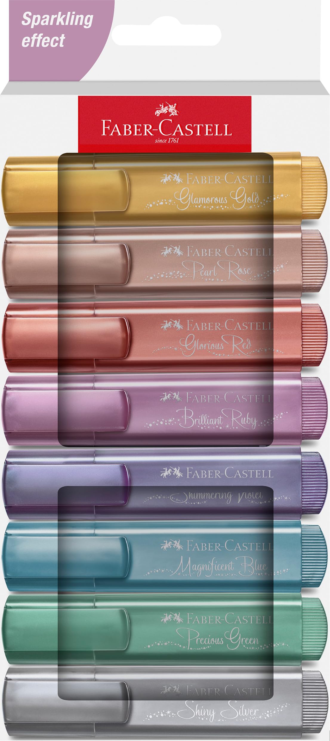 Faber-Castell 254678 Metallic Highlighter Pens with Precision Chisel Tip, Bright Metallic Colours