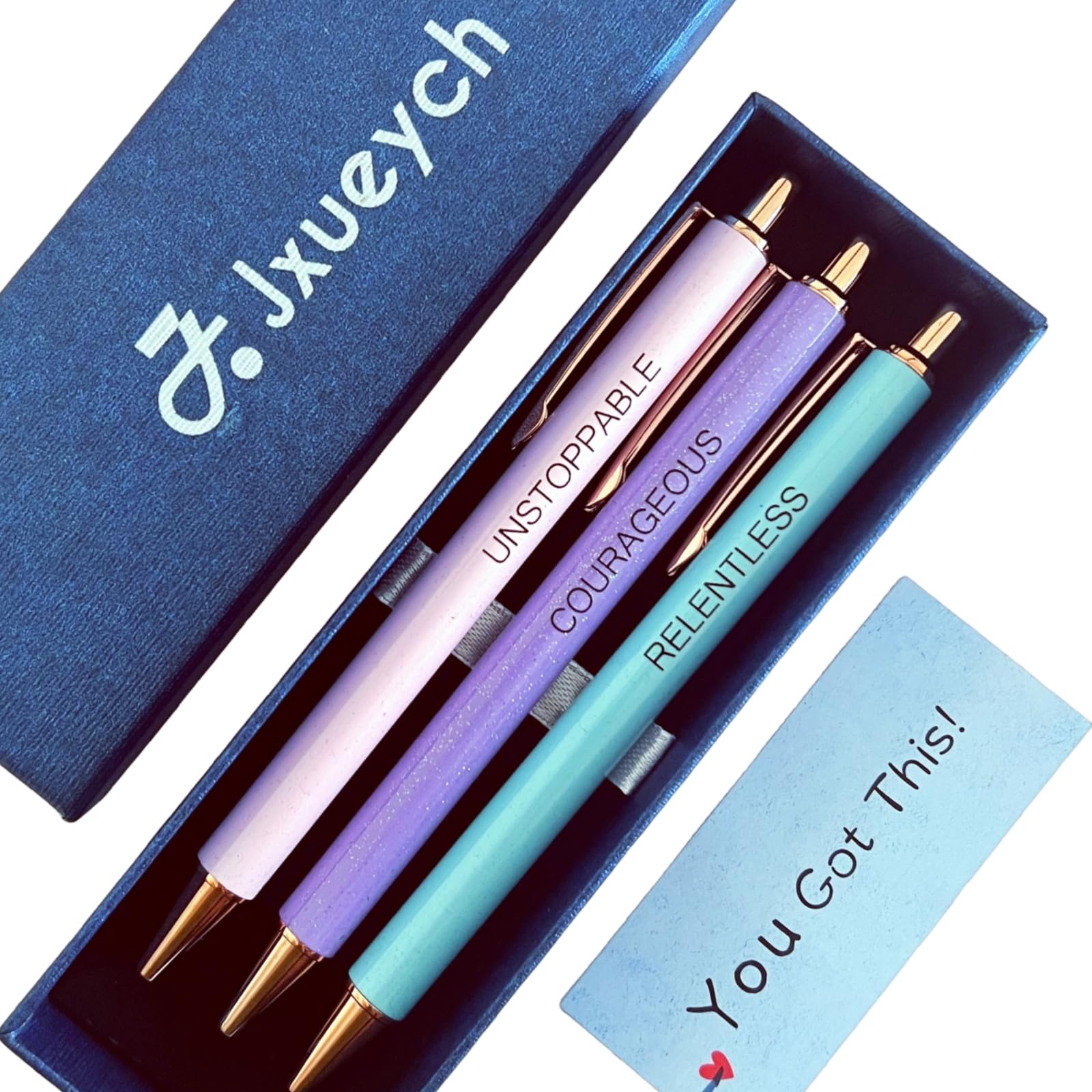 Jxueych Fancy Pastel Metal Pen Set with Inspirational Motivational Quotes Nice and Cute Boss Lady