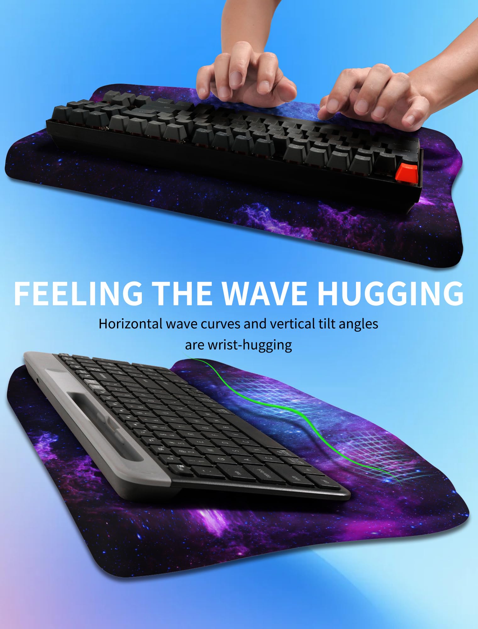 KUOSGM Ergonomic Wave Wrist Rest with Keyboard Stand, Cushioned Palm Rest, Comfortable Integrated