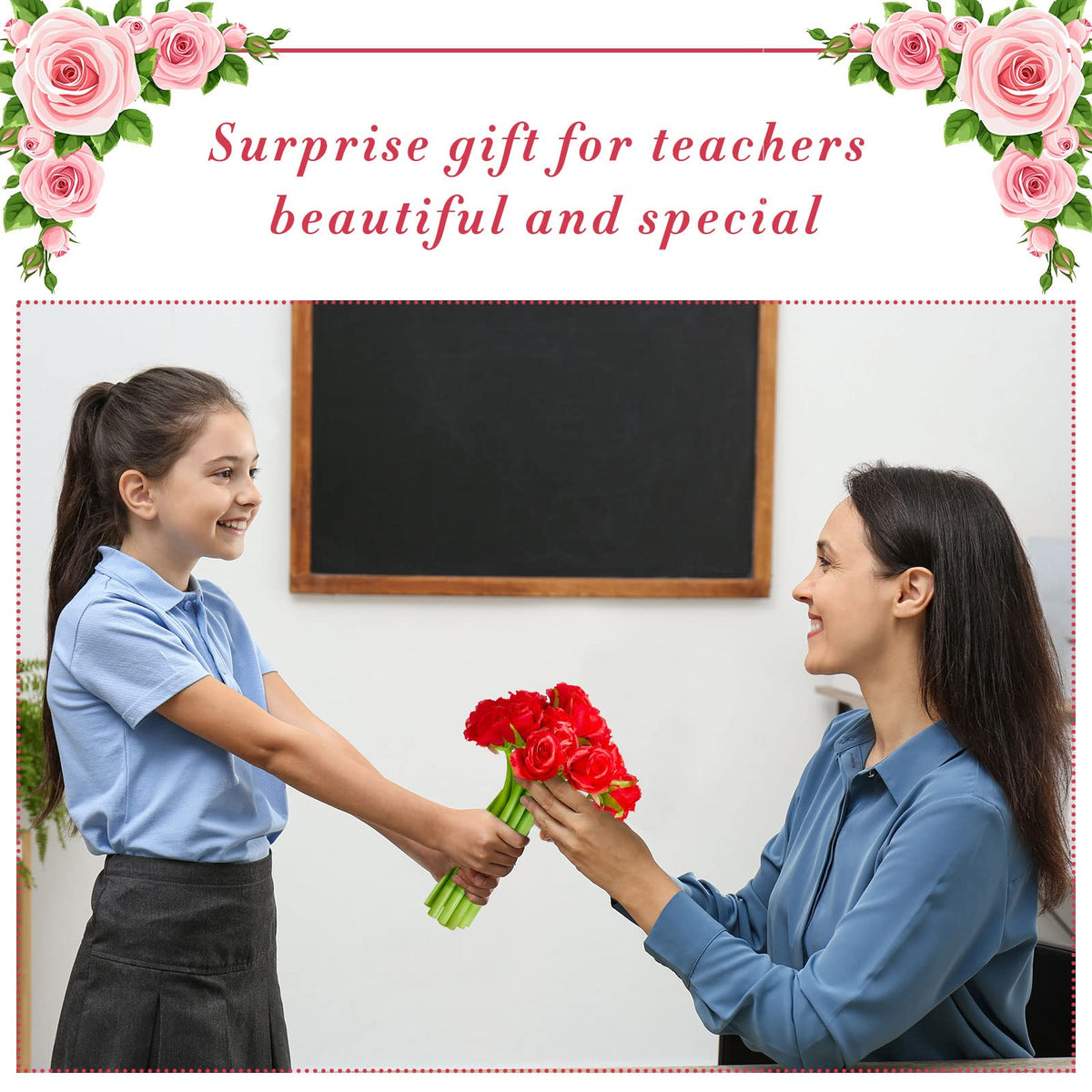 Gueevin 24 Pcs Flower Pens Artificial Rose Pens Bulk Mothers Day Rose Shaped Ballpoint Pen Black