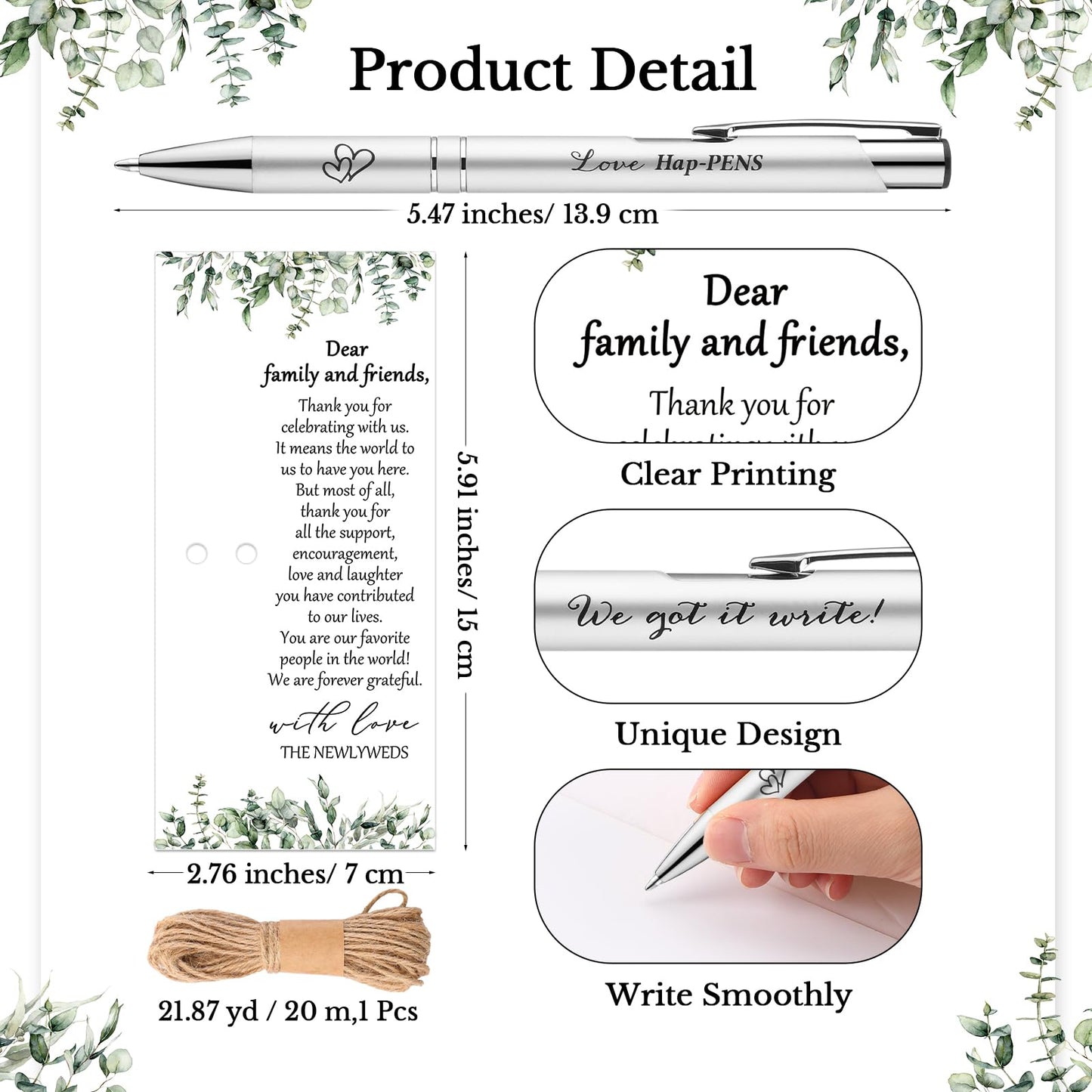Humyoun 100 Set Wedding Favors for Guests Black Ink Pen for Bridal Party