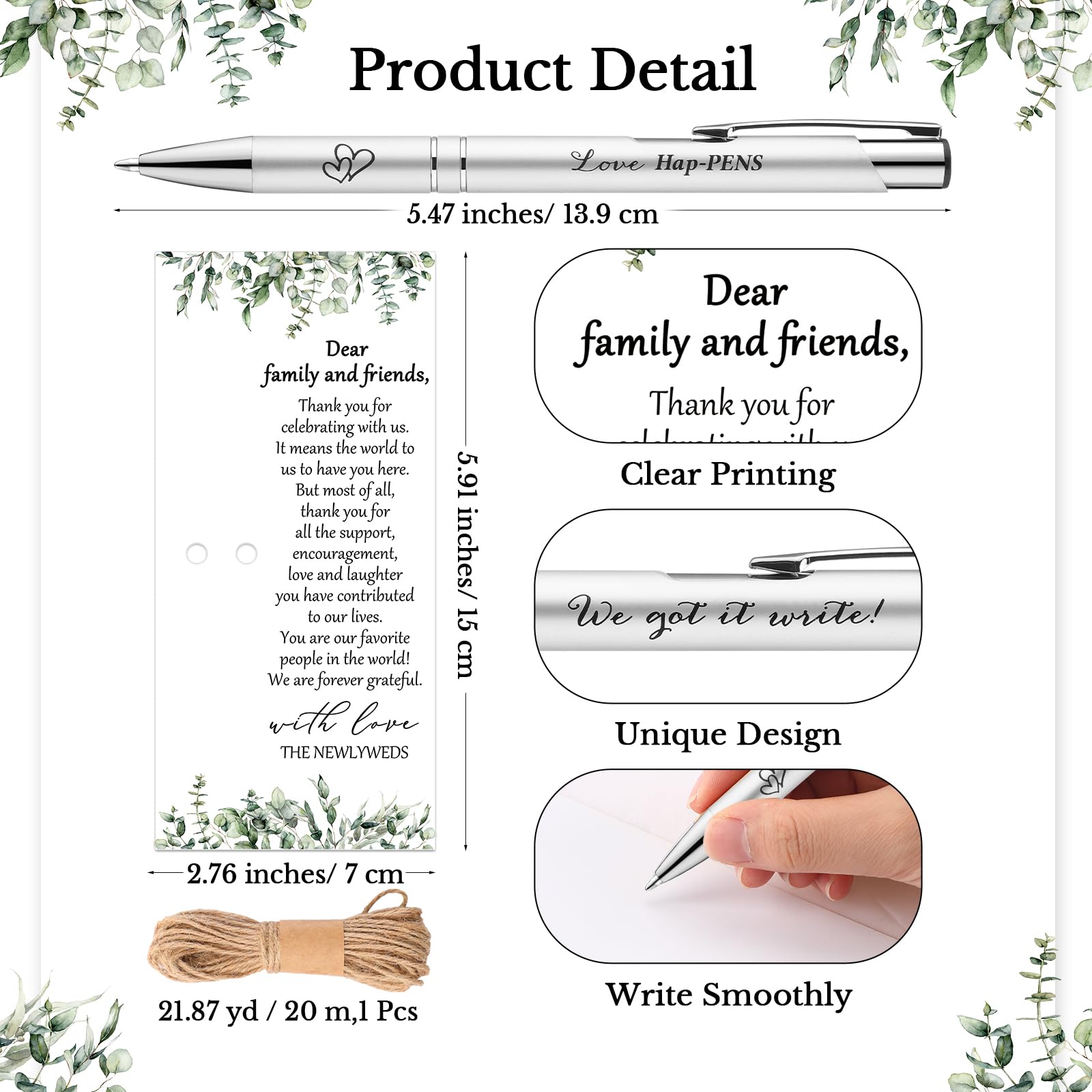 Humyoun 100 Set Wedding Favors for Guests Black Ink Pen for Bridal Party