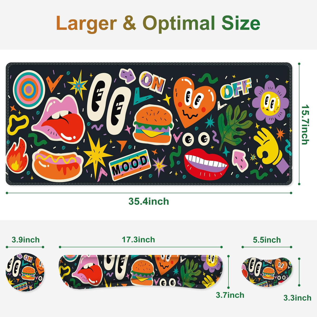 NXZGO Large Gaming Mouse Pad Set, 4 in 1 Extended Keyboard Desk Mat with Wrist Rest, Computer Game
