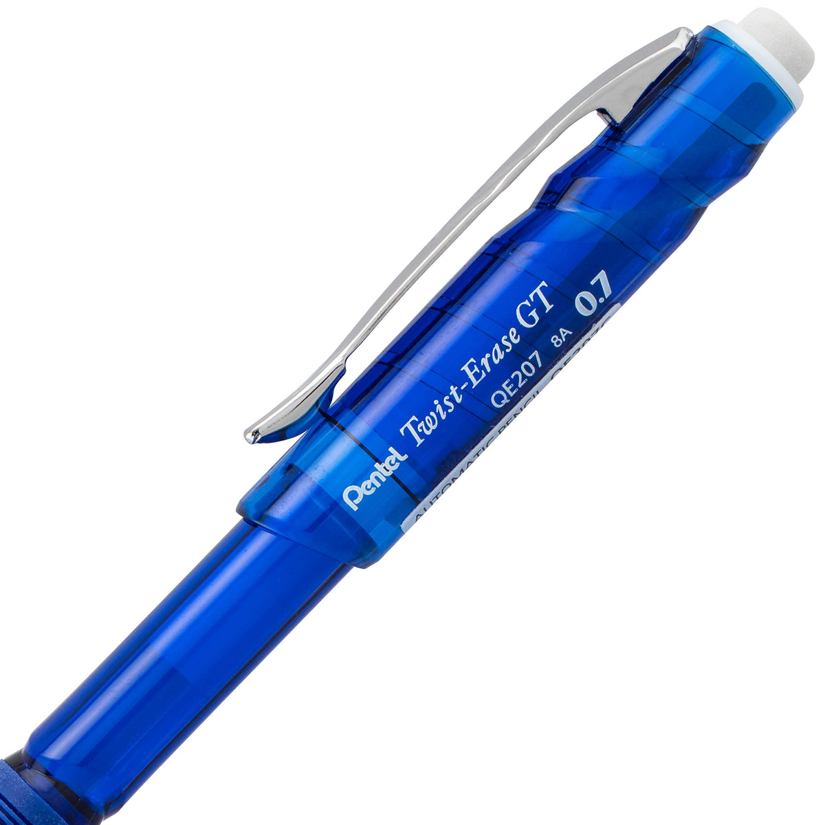 Pentel Twist-Erase GT, 0.7mm, Mechanical Pencil Transparent Blue, Box of 12 (QE207C)