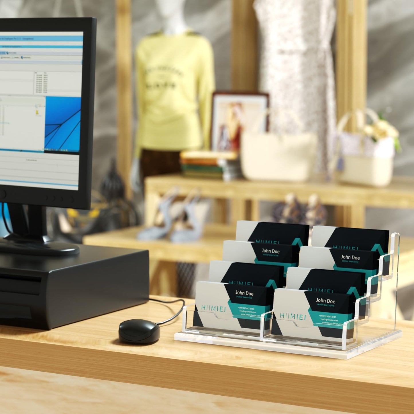 HIIMIEI Acrylic Business Card Display, Multiple Card Holder for Office, Home, Restaurant - 8 Slot