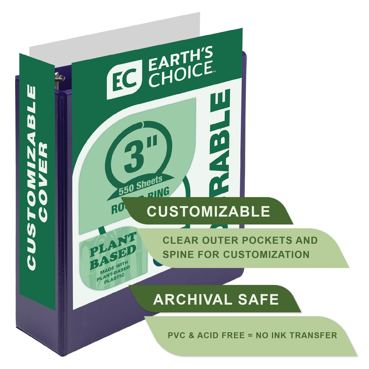 Samsill Earth’s Choice™, Durable Fashion Color 3 Ring View Binder, 3 Inch Round Ring, Up to 25%