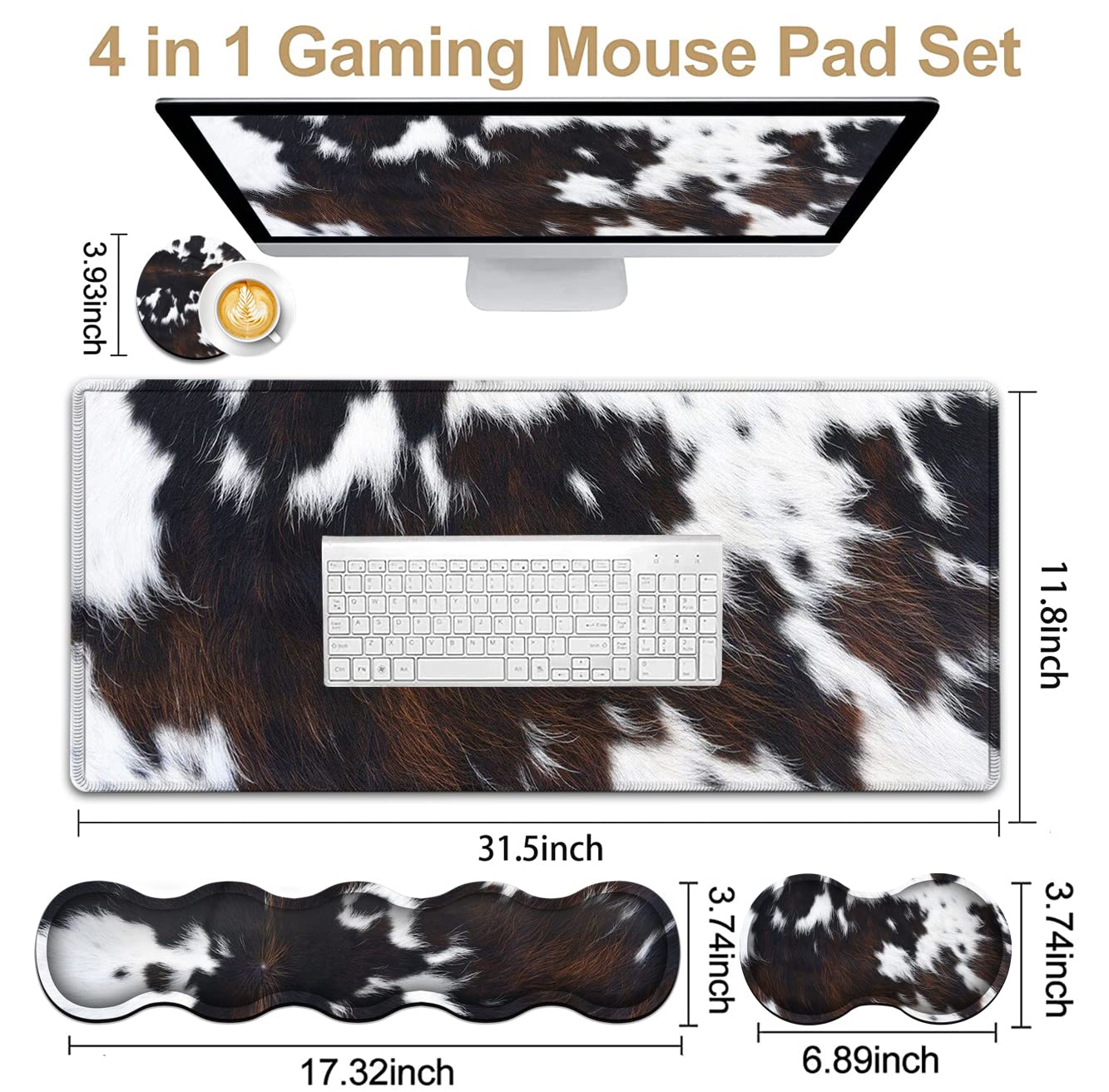 JVGFYNKL Gaming Mouse Pad XXL Large Desk Cute Black Cowhide Extended Mousepad Ergonomic Memory Foam
