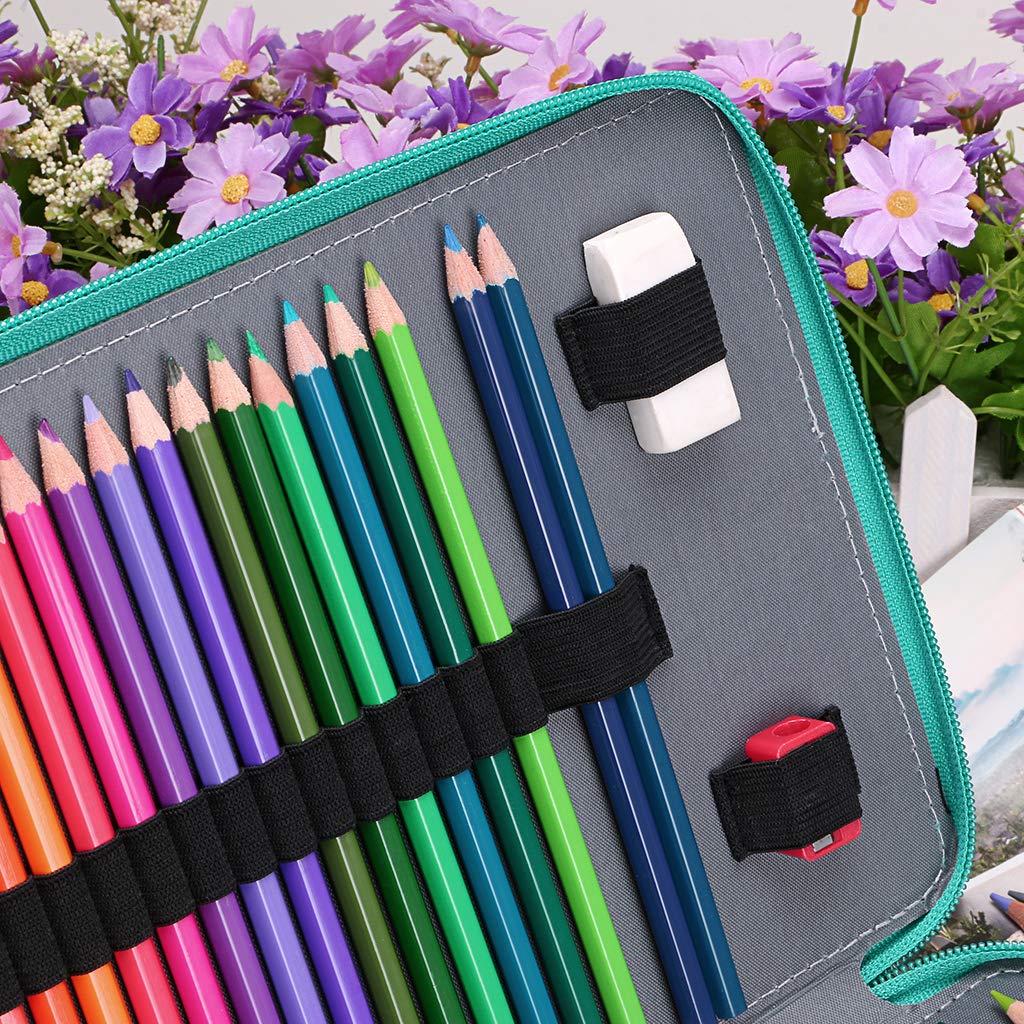 BTSKY 200 Slots Colored Pencil Organizer - Deluxe PU Leather Pencil Case