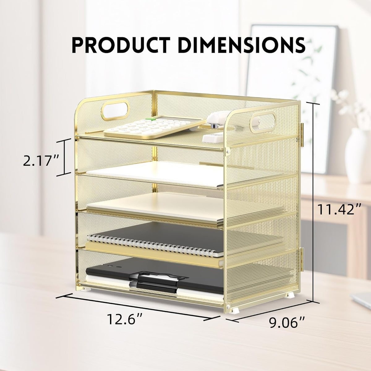 Supeasy 5 Trays Paper Organizer Letter Tray with Handle-Mesh Desk File Organizer, Paper Sorter Desk