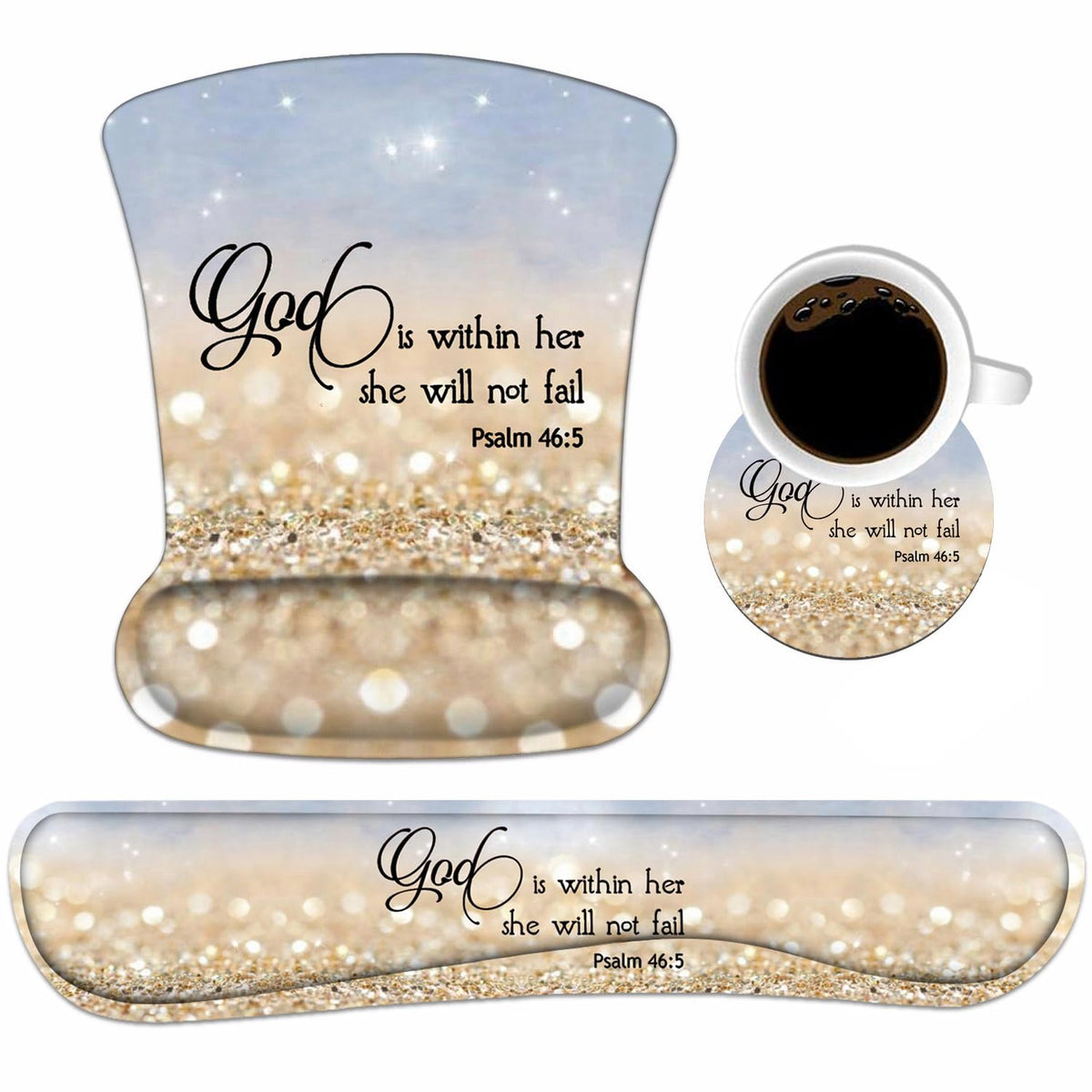 Keyboard Wrist Rest and Mouse Pad Wrist Support Set with Cute Coasters, Non-Slip PU Base Ergonomic