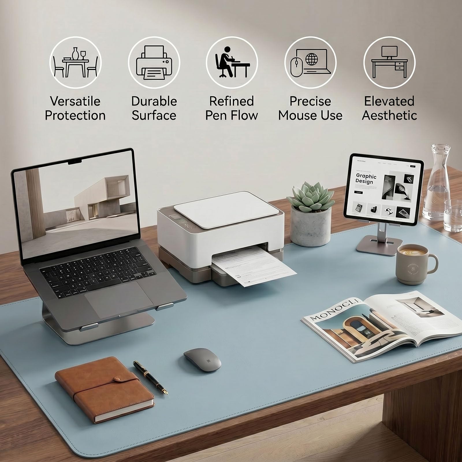 PROMATTOO Large Desk Pad Non-Slip Desk Mat Protector for Keyboard Mouse Waterproof Vegan Leather