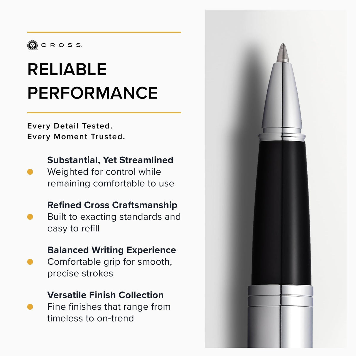 Cross Calais Rollerball Pen, Polished Chrome, Medium Point, Black Ink
