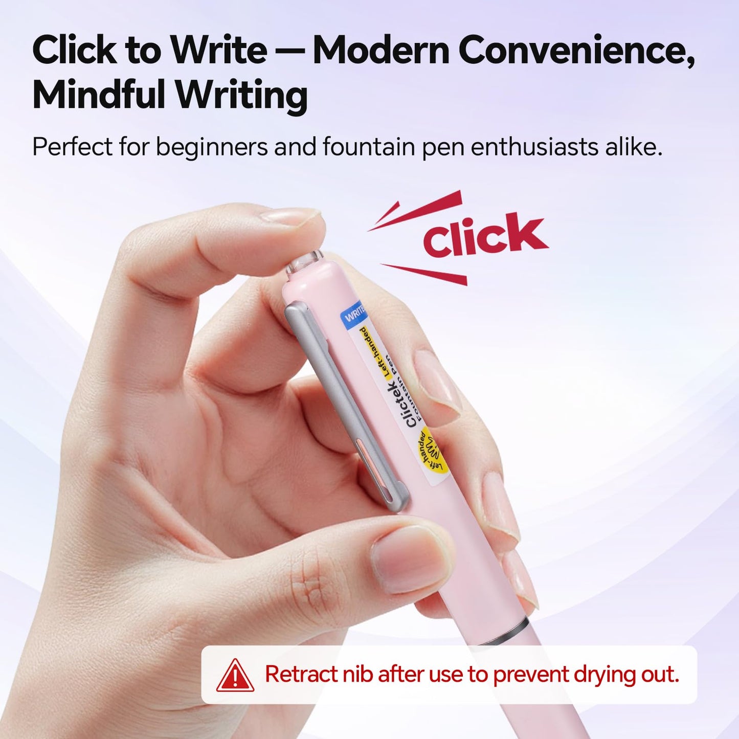 WRITECH Left Handed Fountain Pen: Fine Nib Retractable Black Ink Clictek