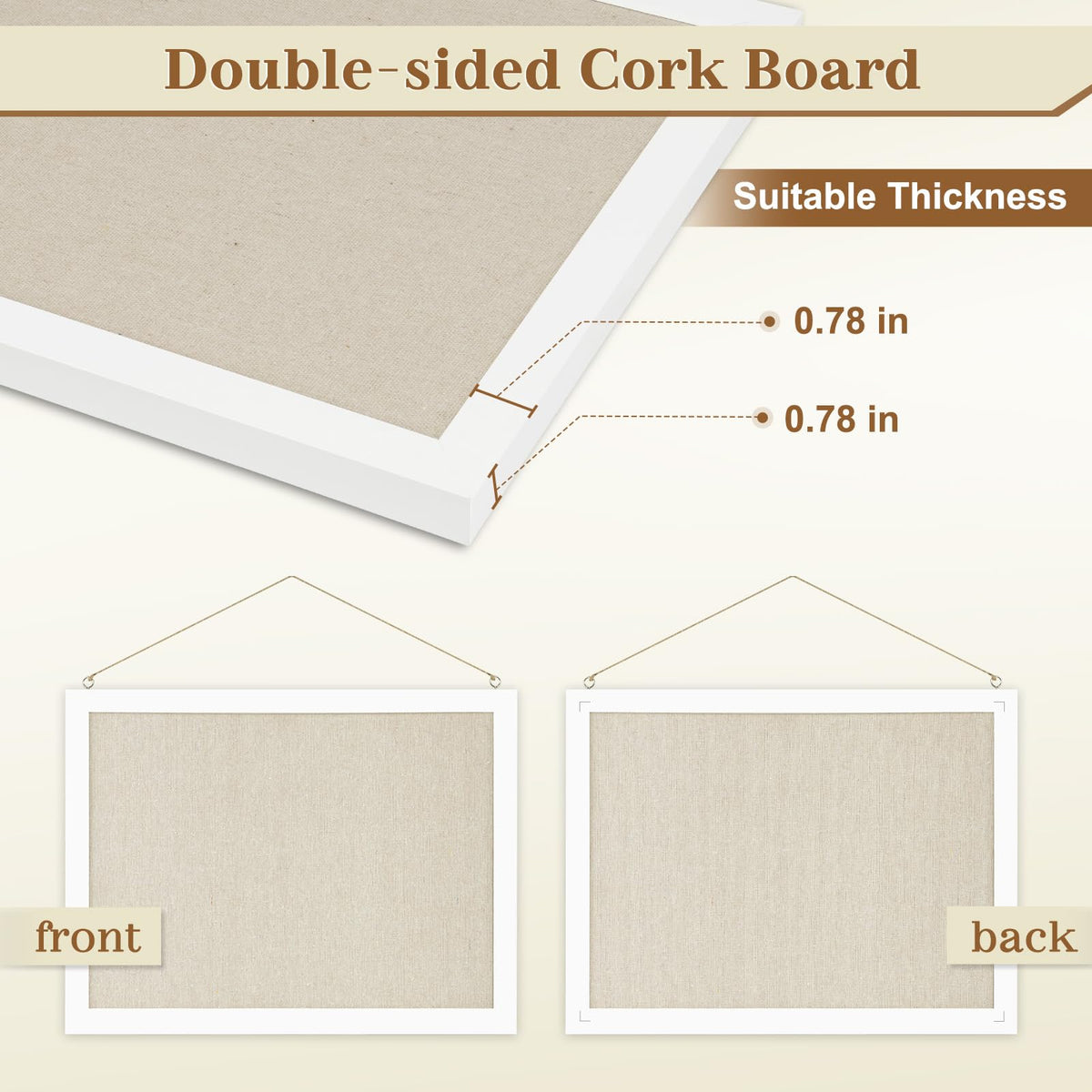 AMUSIGHT 2-Pack Double-Sided Wood Framed Cork Board with Linen, 16" x 12"