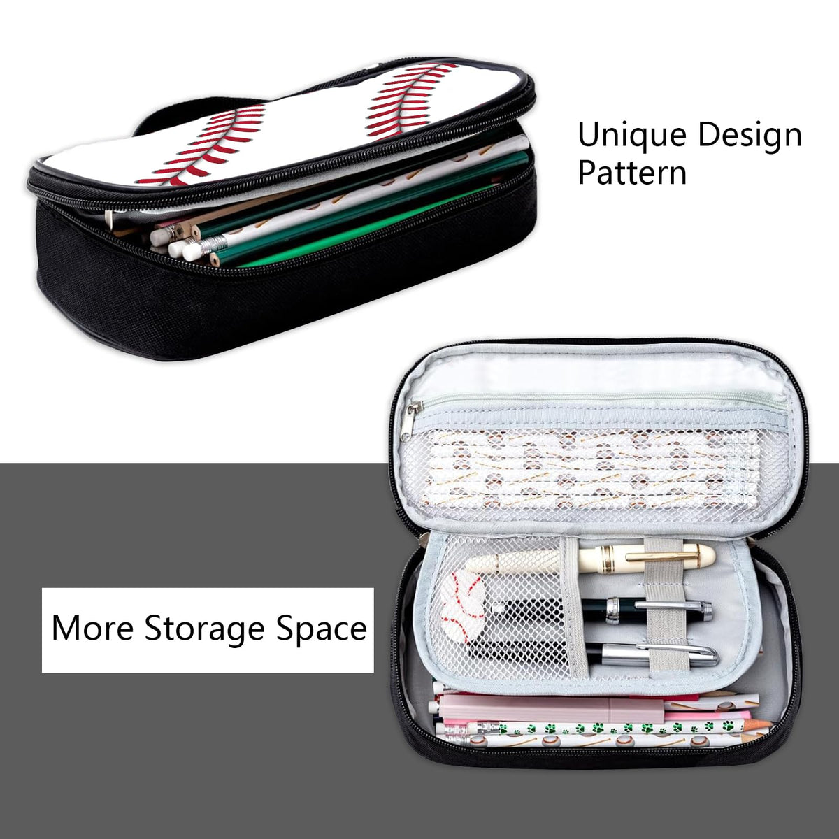 ROVOZAR Baseball Pen Box Large Capacity Pen Bag With Zipper Pouch For Women Men