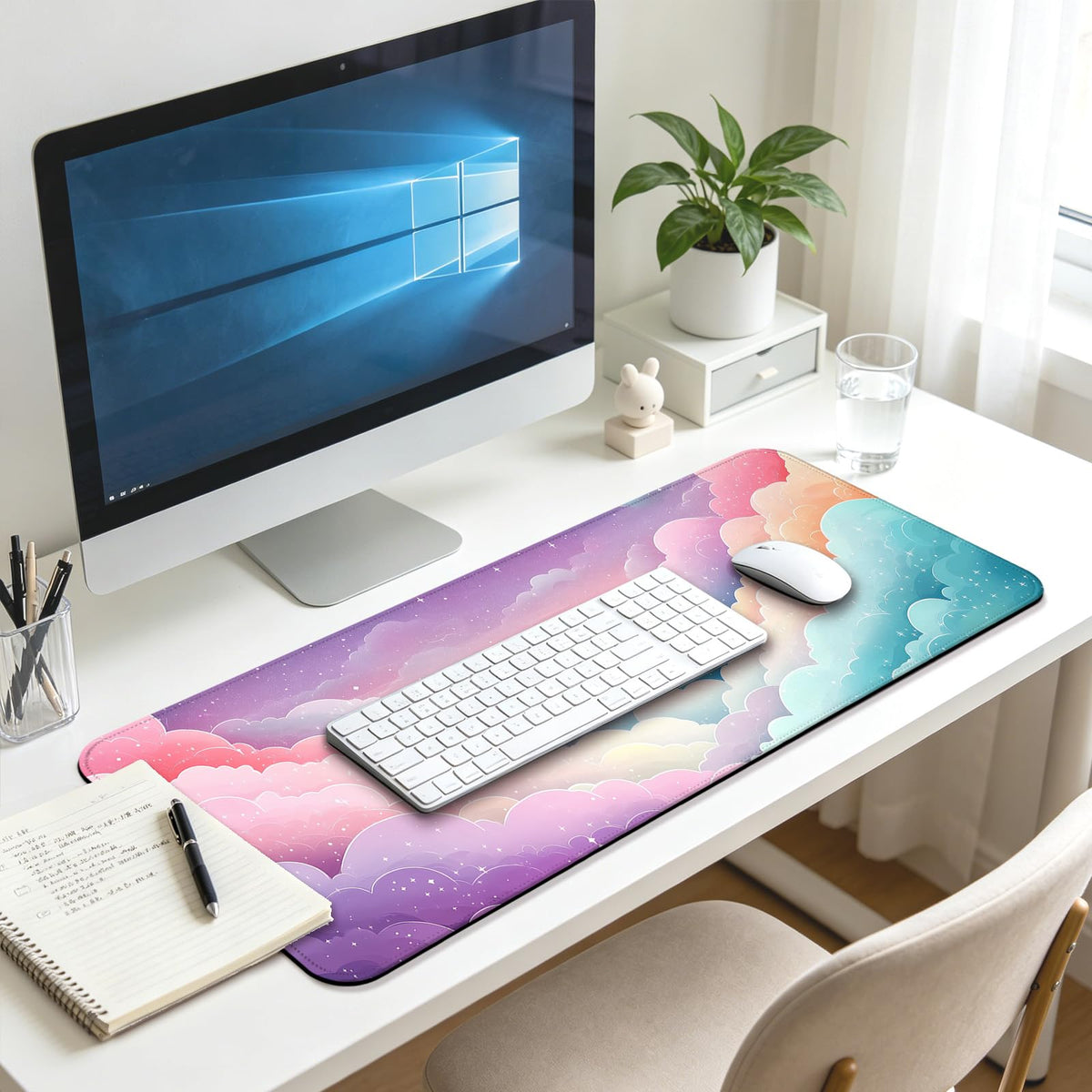 JIANG100 Dreamy Colorful Cloud Star Gaming Desk Mat & Large Mouse Pad, Pink