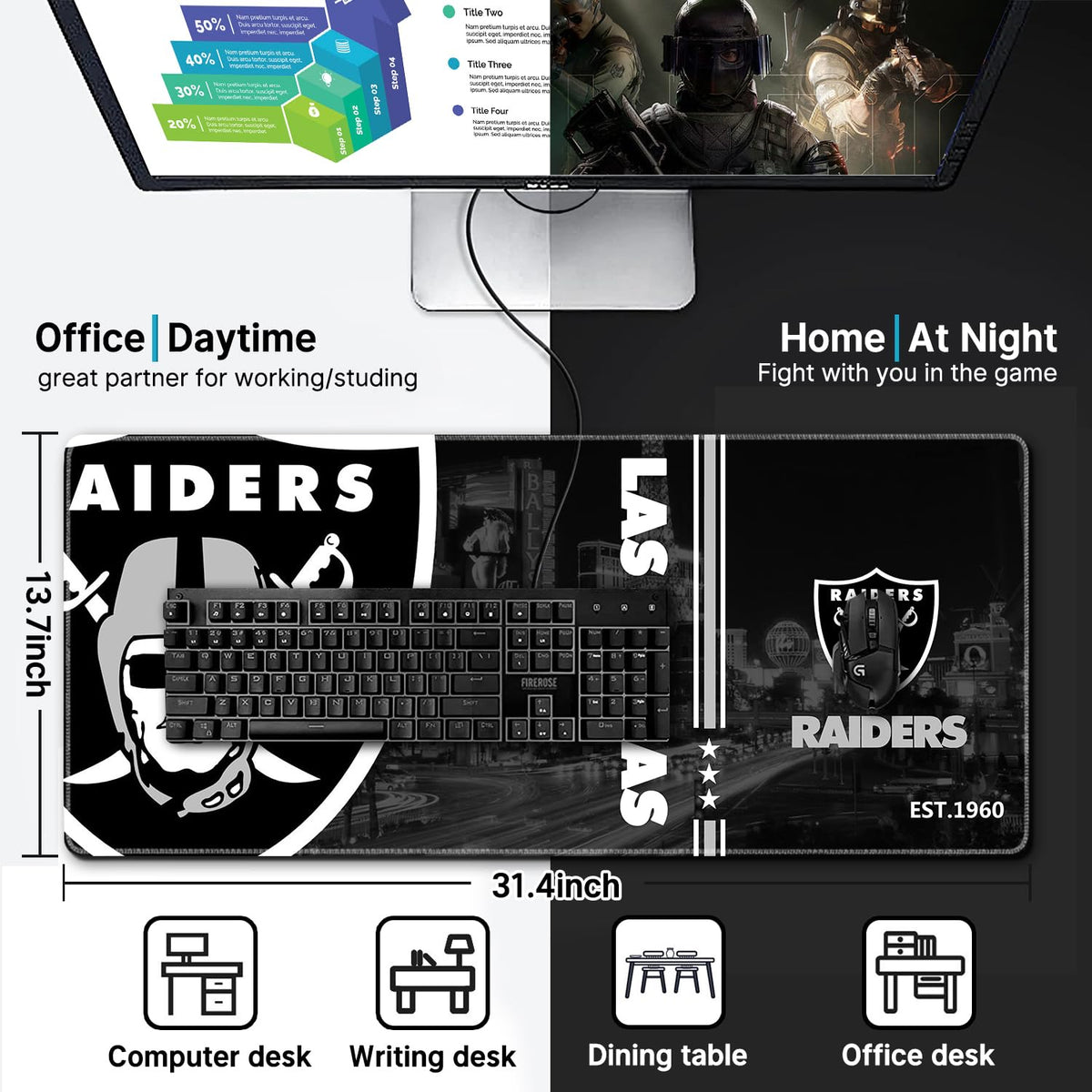 Large Stitched Edges Gaming Mouse Pad,31.5 X 13.8 Inch Mousepad for Laptop Computer Desktop