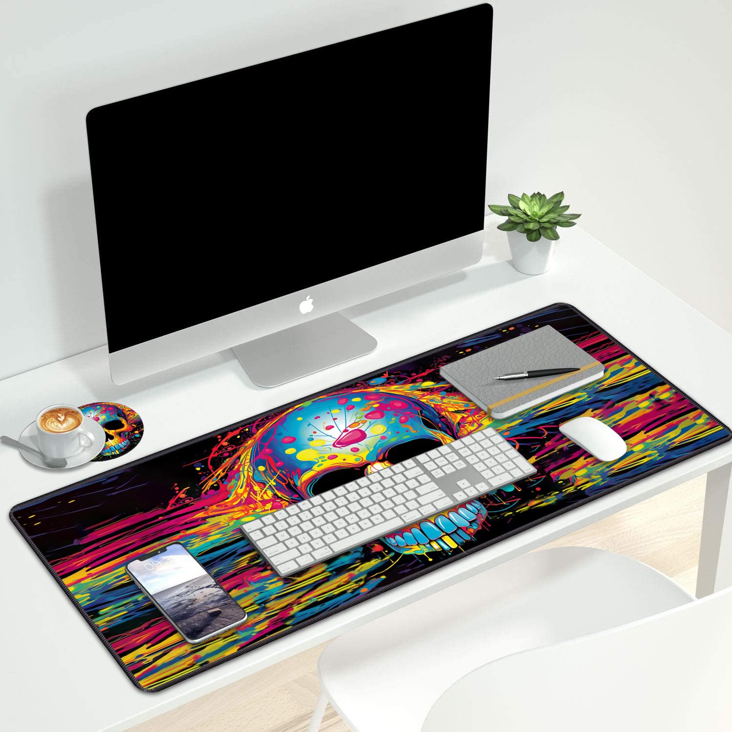 Luasao Desk Pad Mat Gaming Mouse Pads with Coasters Set, Stitched Edges Design Mouse Pad XXL Large
