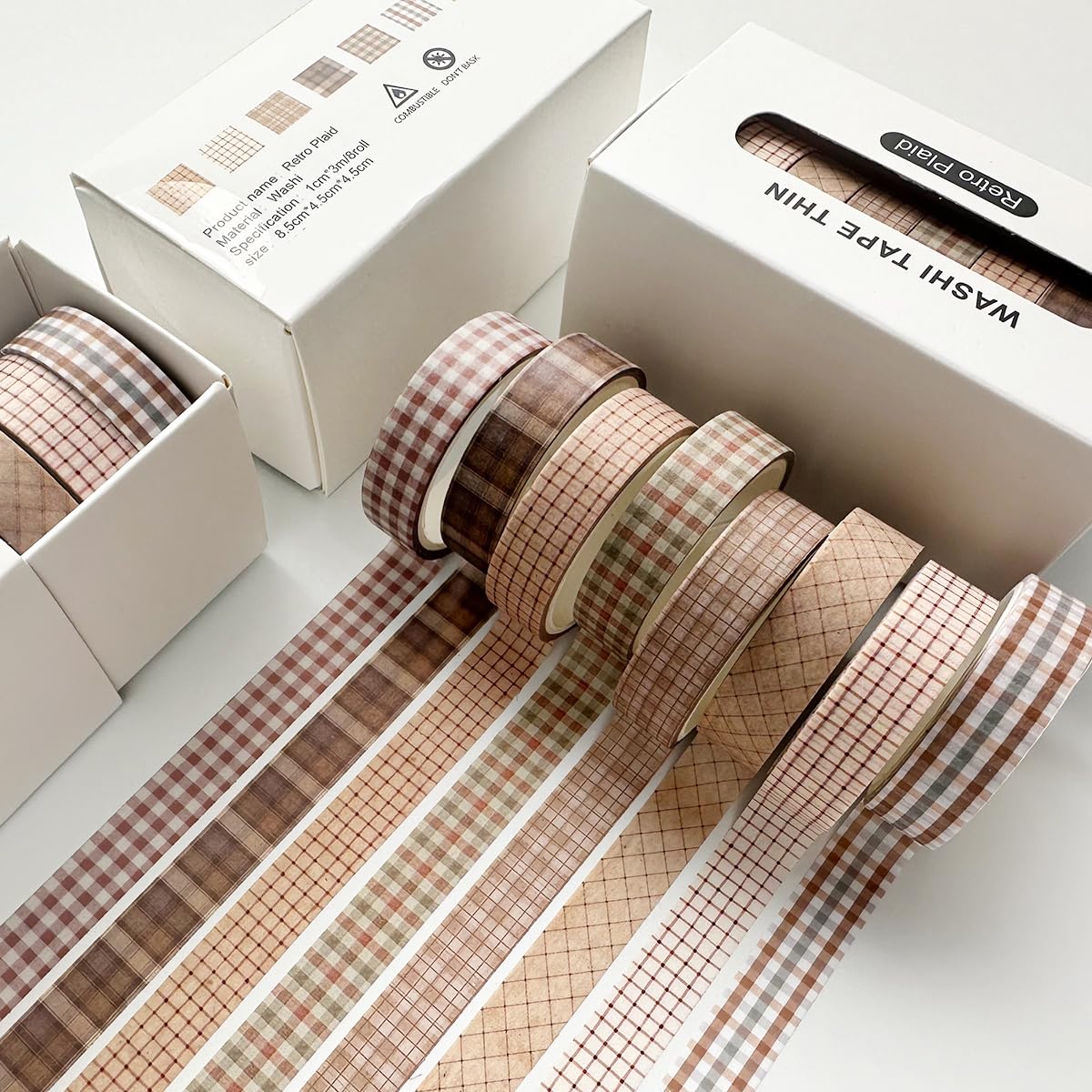 YUBX Vintage Washi Tape Set 8 Rolls Thin Retro Decorative Antique Patterns Masking Tapes for Arts