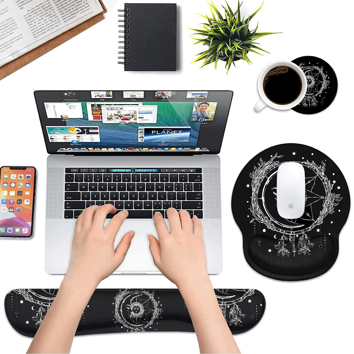 Keyboard Wrist Rest and Mouse Pad Wrist Support Set, Non-Slip PU Base, Easy Typing and Relieve