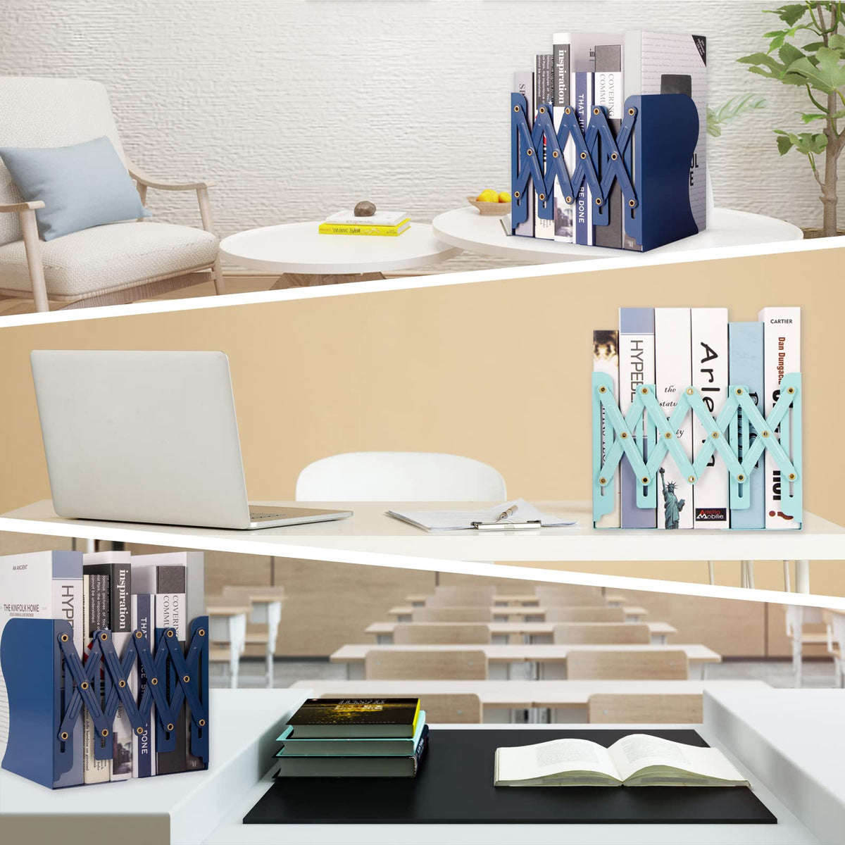 Aobopar Adjustable Metal Book Ends for Shelves Mint Green