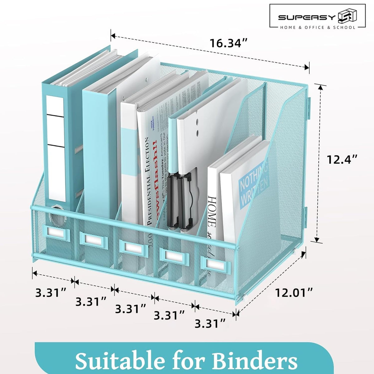 SUPEASY Desk Organizers Metal Desk Magazine File Holder with 5 Vertical Compartments Rack File
