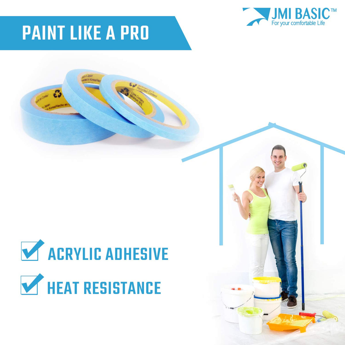 Blue Painters Tape Washi Paper - Assorted Size Multi Pack 44 Yard - No Residue Masking Tape for