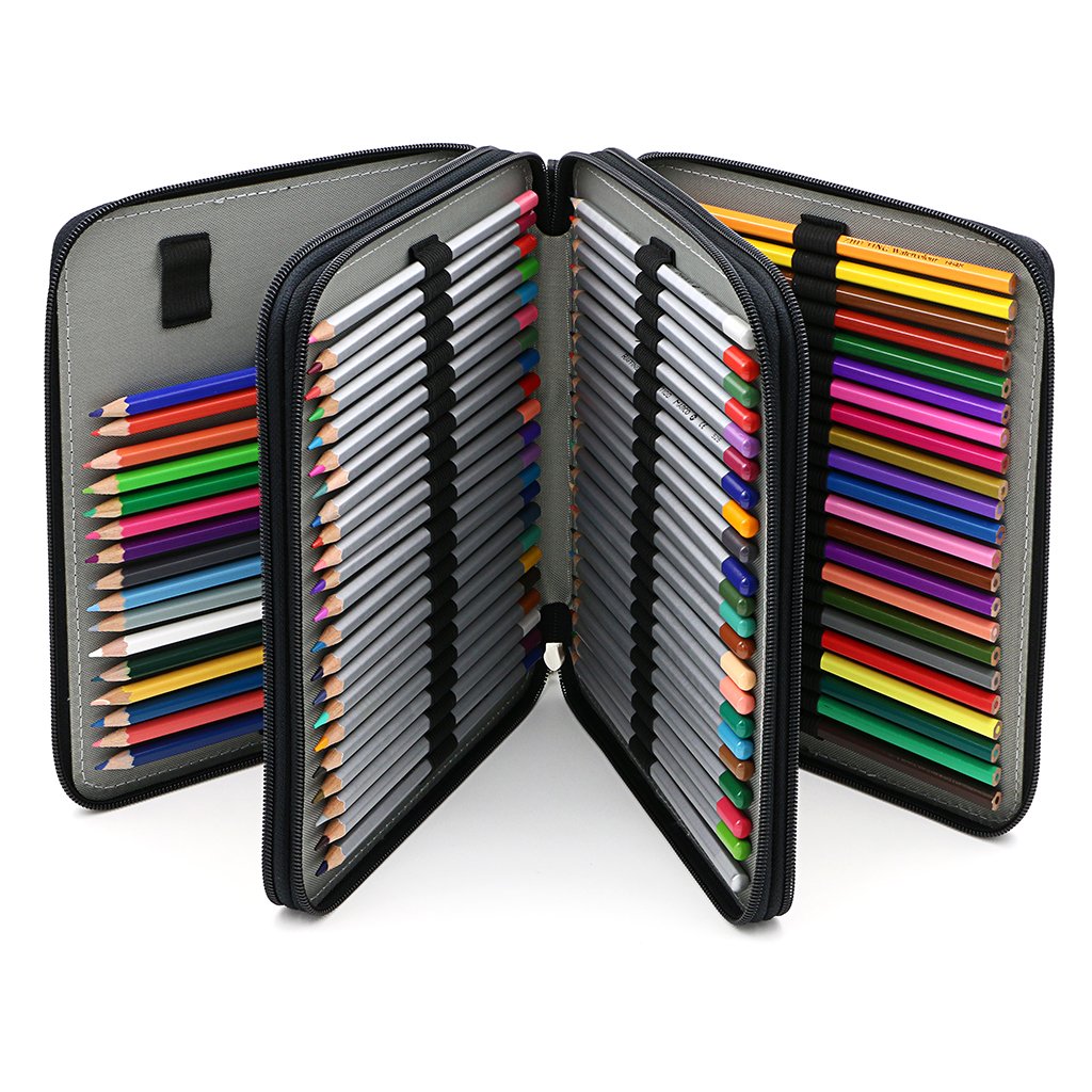 BTSKY Deluxe PU Leather Pencil Case For Colored Pencils - 120 Slot Pencil Holder with Handle Strap