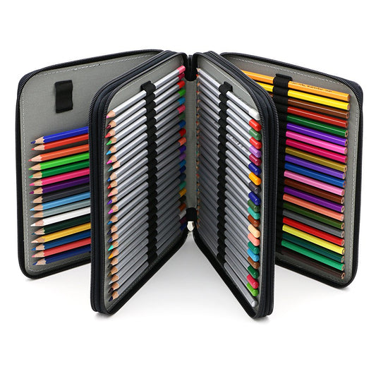BTSKY Deluxe PU Leather Pencil Case For Colored Pencils - 120 Slot Pencil Holder with Handle Strap