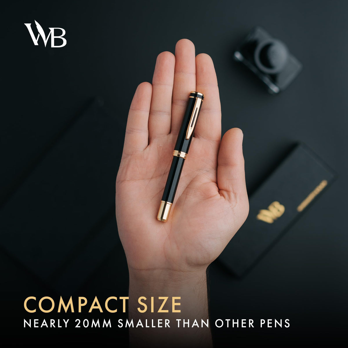 Wordsworth & Black Mini Pocket Fountain Pen for Writing, Medium Nib, Black