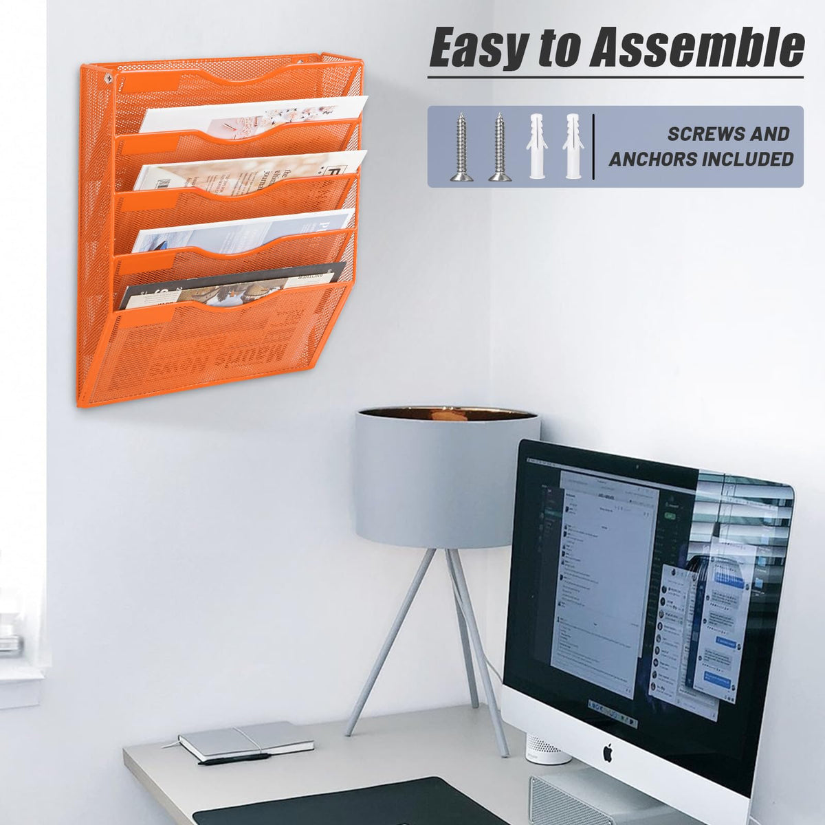 EASEPRES 5 Pocket Mesh Hanging Wall File Organizer, Wall Mounted Mail Paper Document Folder Holder