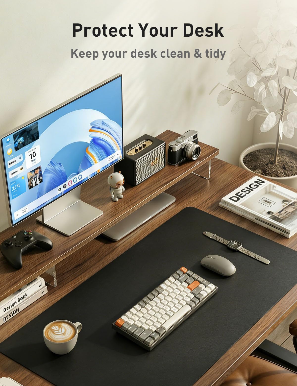 Aothia Faux Leather Desk Mat - Non-Slip PU Leather Desk Blotter, Waterproof Writing Surface, Large