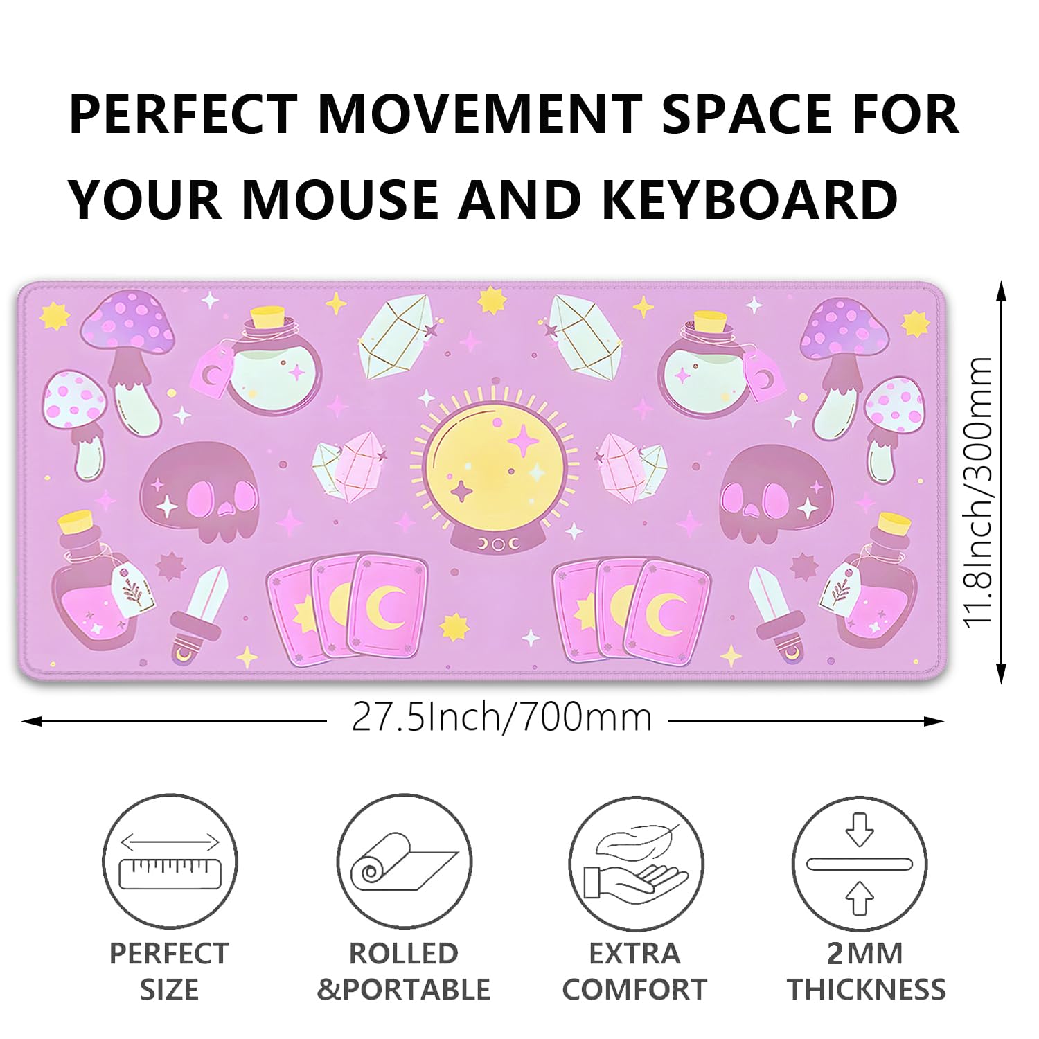Kawaii Purple Desk Mat,Desktop Mat for Cute Witchy Elements Mouse Pad,Extended Keyboard Mousepad